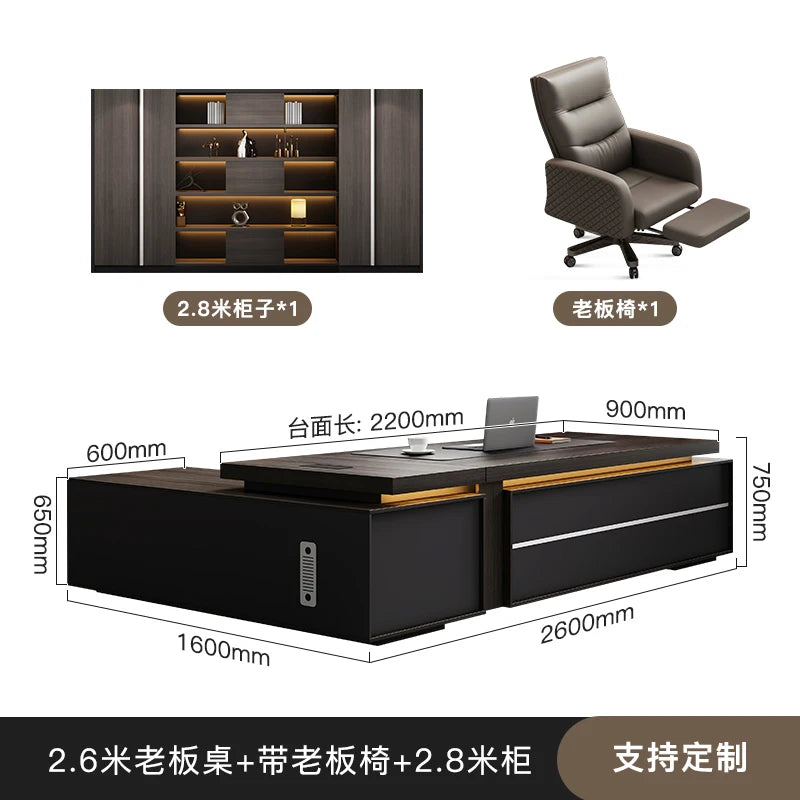 Wooden Desk With Drawers — Charcoal Black | KIMLUD