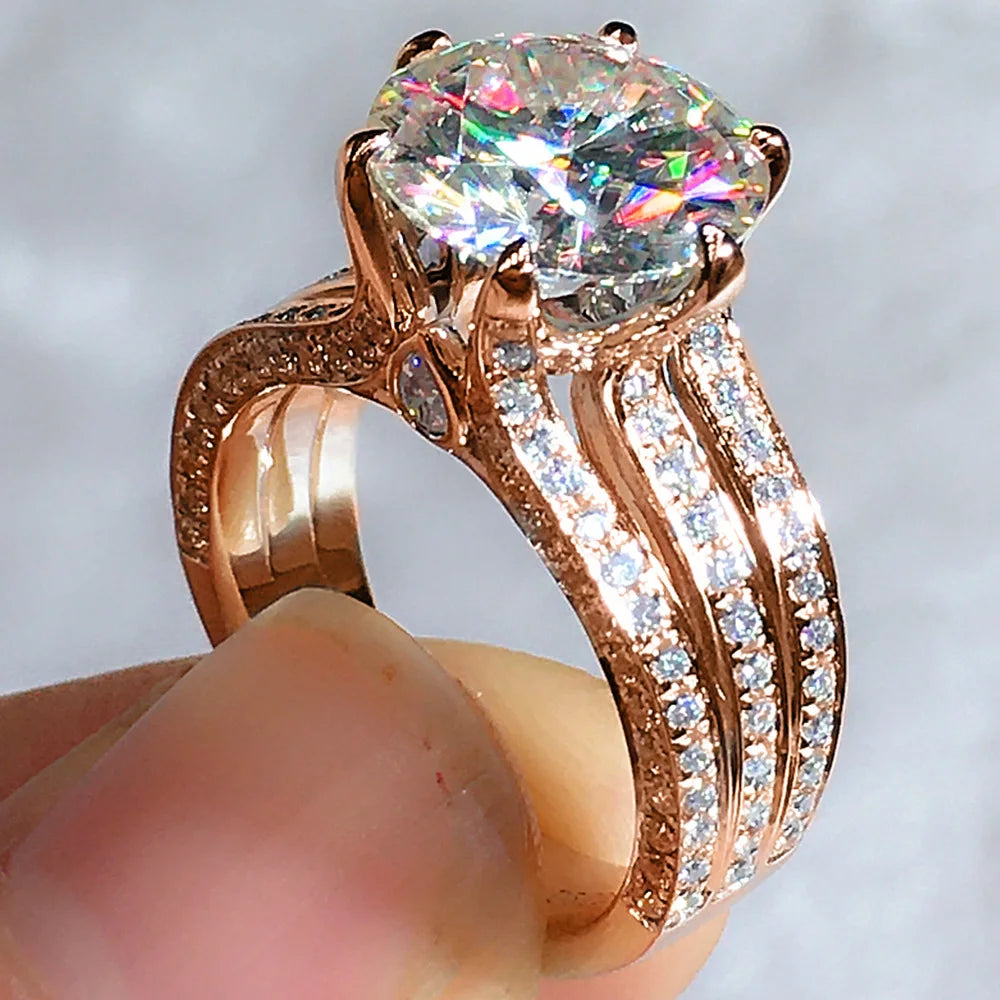 Huitan Luxury Six Claw Cubic Zirconia Rings Wedding Engagement Bands High Quality Silver Color AAA CZ Ring Women Fashion Jewelry