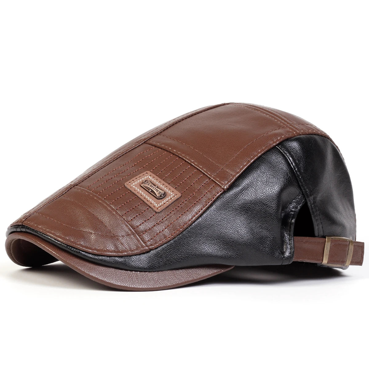 PU Leather Newsboy Cap Retro British Painter Hat — Black | KIMLUD