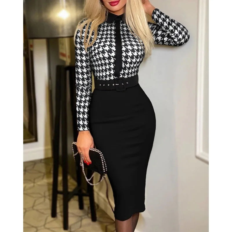 Popular Fashion Women&#39;s Print Dress Women With Belt