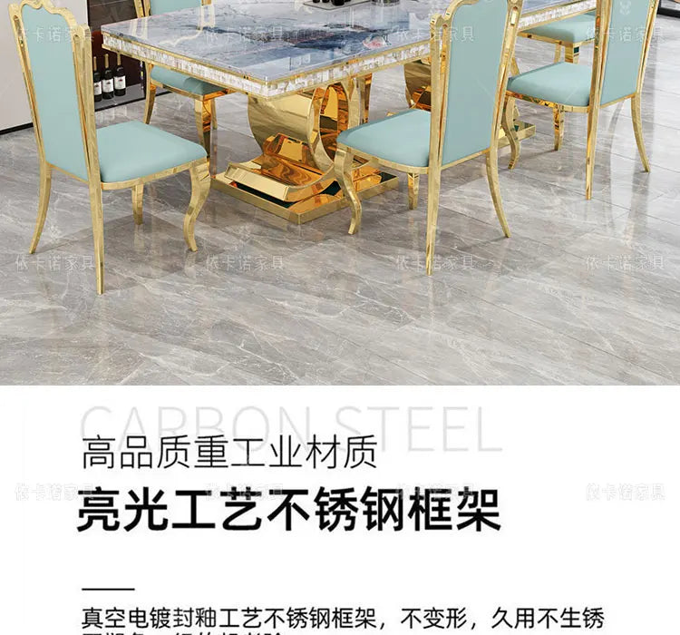 Marble Dining Table Set With Gold-Tone Frame — White | KIMLUD