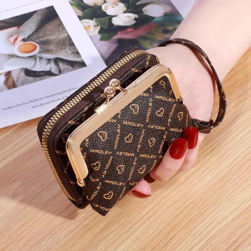 KIMLUD, New Wallet Women's Wrist Strap Short Old Flower Zero Wallet Large Capacity Coin Clip Bag Letter Multi Card Card Bag Money Clip, KIMLUD Womens Clothes