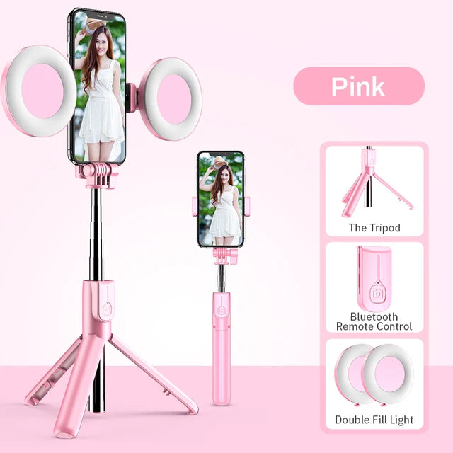 4in1 Wireless bluetooth compatible Selfie Stick LED Ring light Extendable Handheld Monopod Live Tripod for iPhone Android