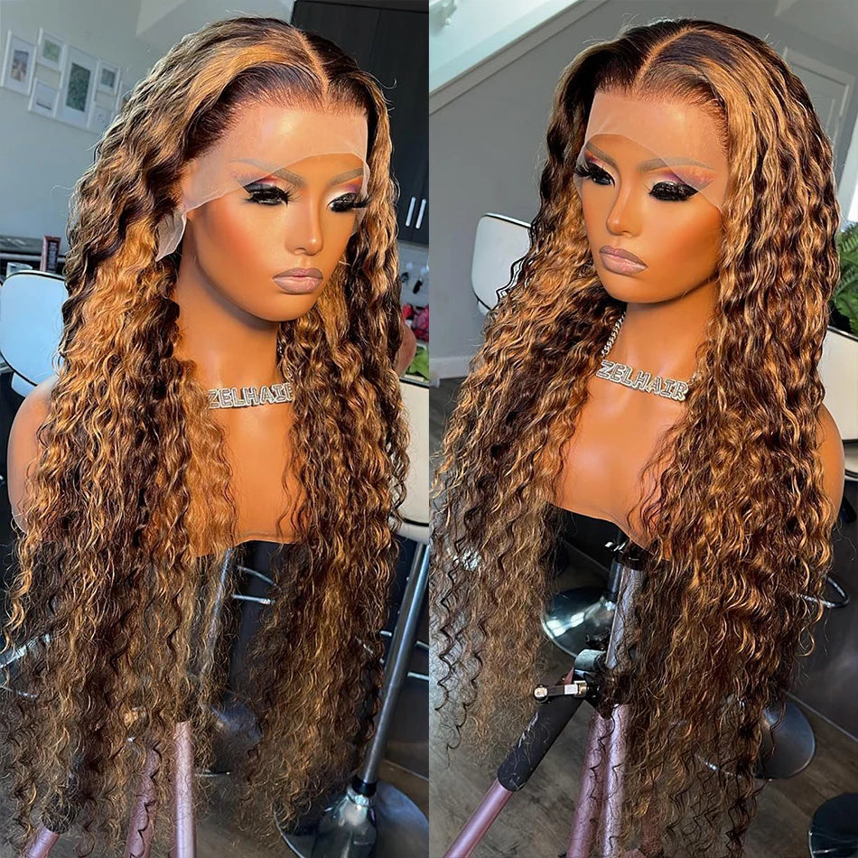 Lace Front Wig – 30 Inch – Deep Wave – Honey Brown Ombre | KIMLUD