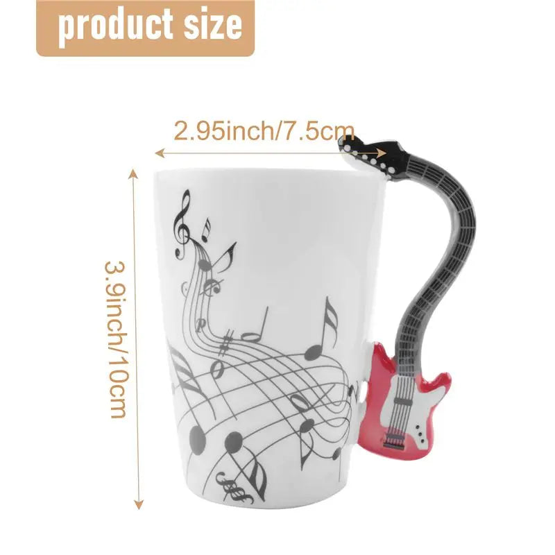 Ceramic Mug With Guitar-Shaped Handle — White | KIMLUD