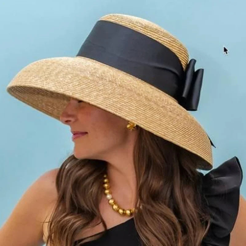 Fedora Hat Straw Wide Brim Hepburn — Natural | KIMLUD