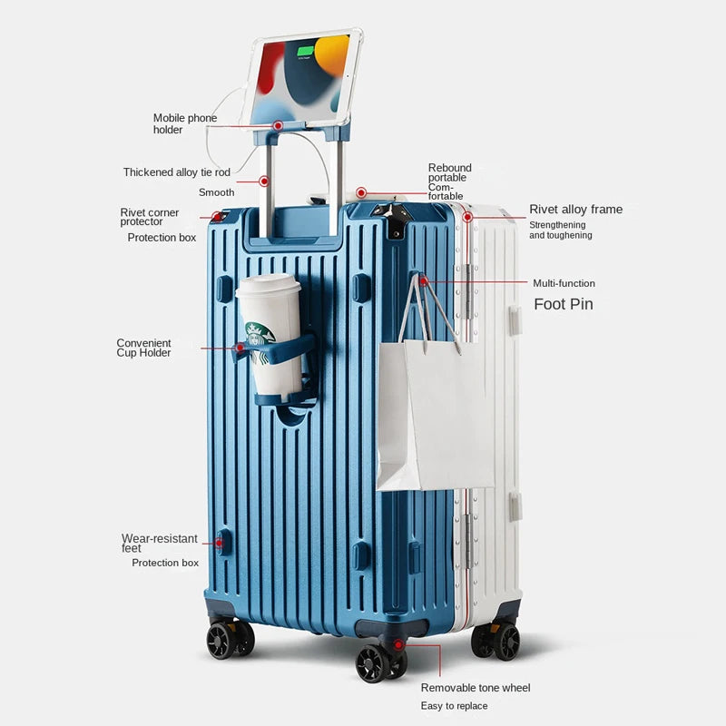 Aluminum Framed Luggage 30/32-Inch Large Cup and Phone Holder — Silver | KIMLUD
