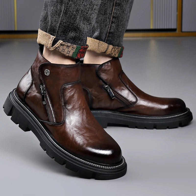 Men's Leather Boots – Non-Slip High Top Casual – Genuine Leather | KIMLUD