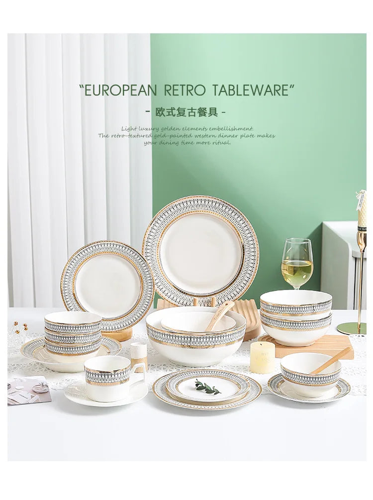 Ceramic Dinner Plates Golden Bead Trim — White | KIMLUD