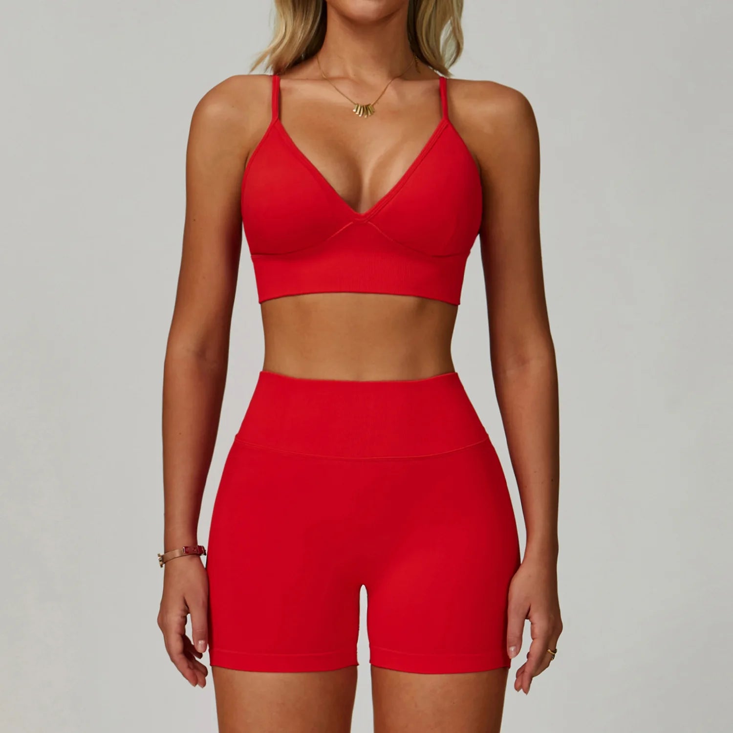 Seamless Nylon-Elastane Yoga Set High Waist Breathable — Crimson Red | KIMLUD