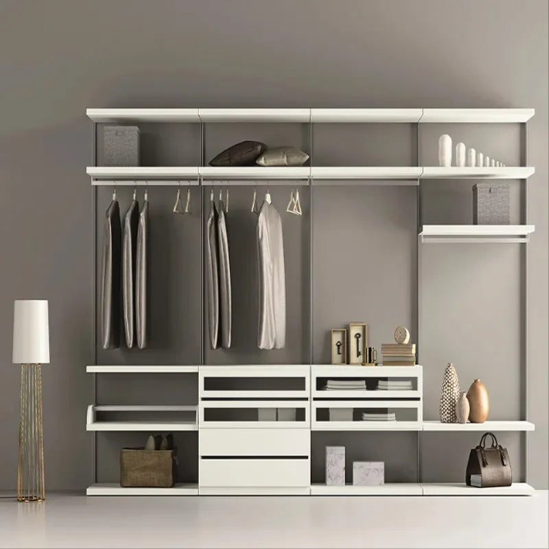 Aluminium Wall Mounted Modular Wardrobe With Shoe Cabinet — Dark Walnut Brown | KIMLUD