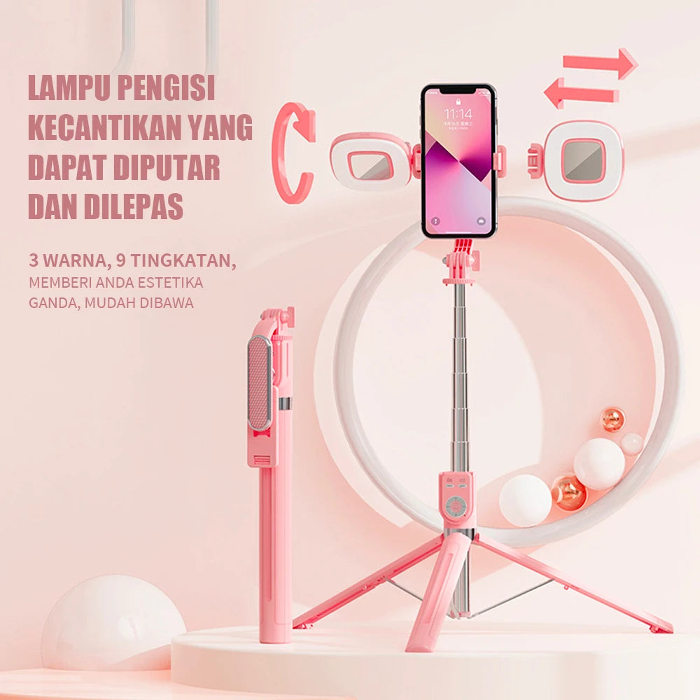 1.3m Portable Selfie Stick Retractable Tripod Phone Stand with Dual Fill Lights 360° Rotating Photography Live Streaming Devices