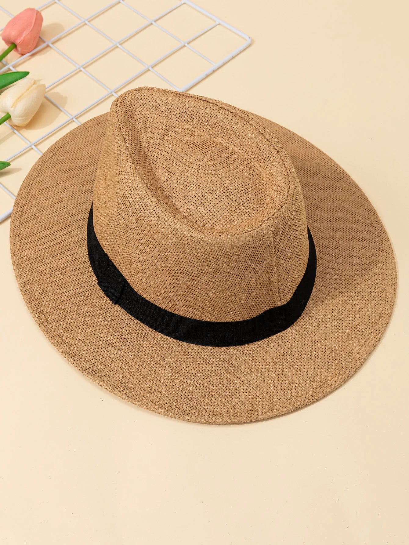Panama Straw Premium Wide Brim Solid Hat — Beige | KIMLUD