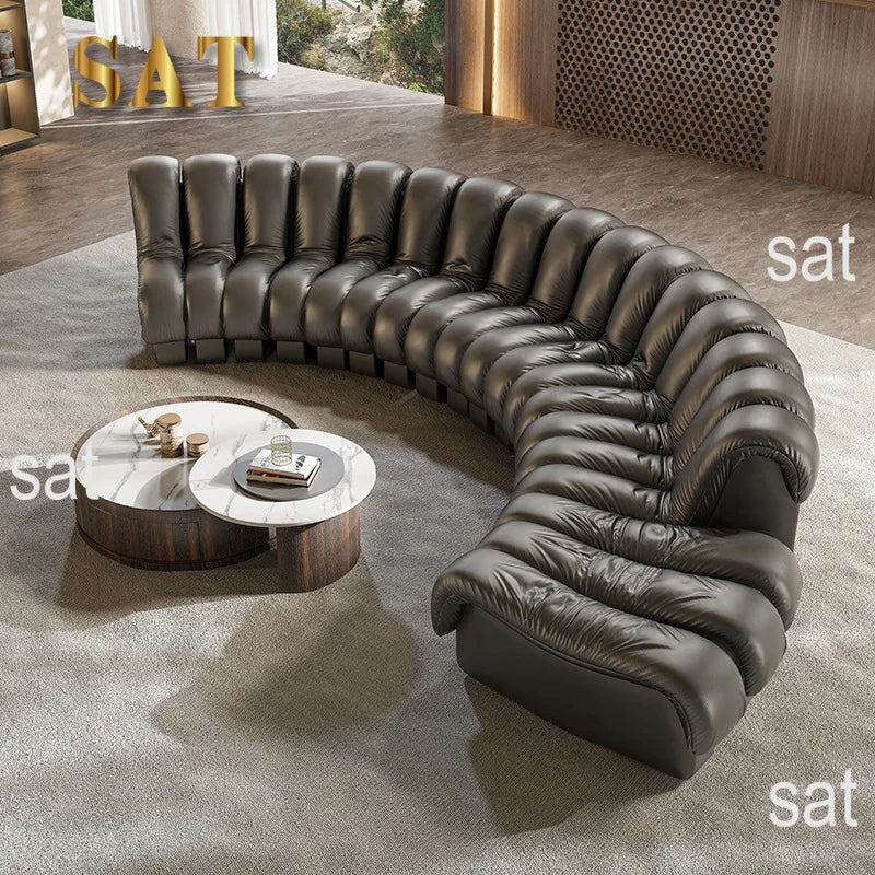 Leather Lux Curved Modular Sofa Set — Black | KIMLUD