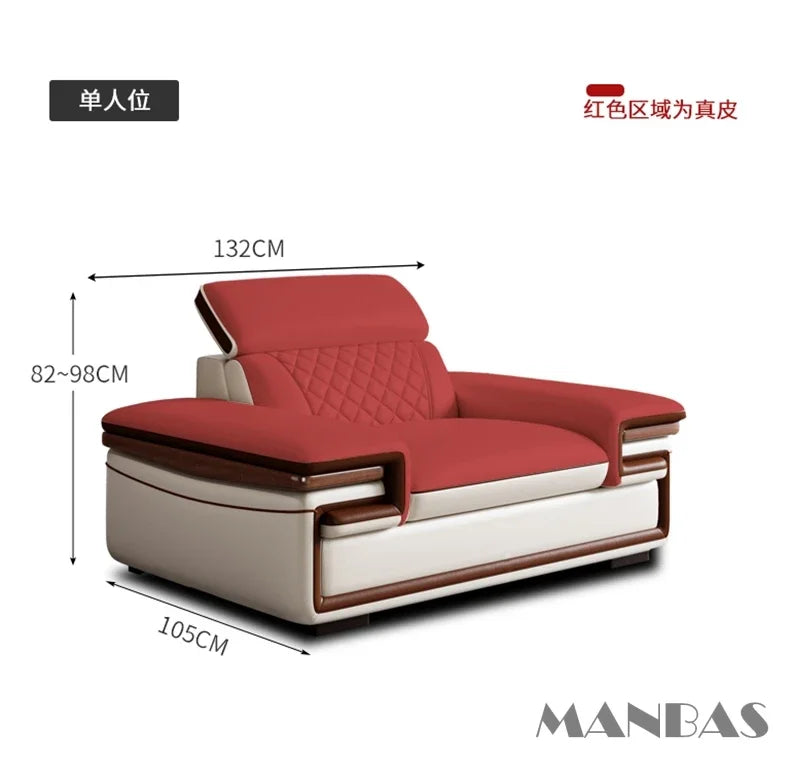 Genuine Italian Leather Sofa Set With Adjustable Headrests — Ivory | KIMLUD