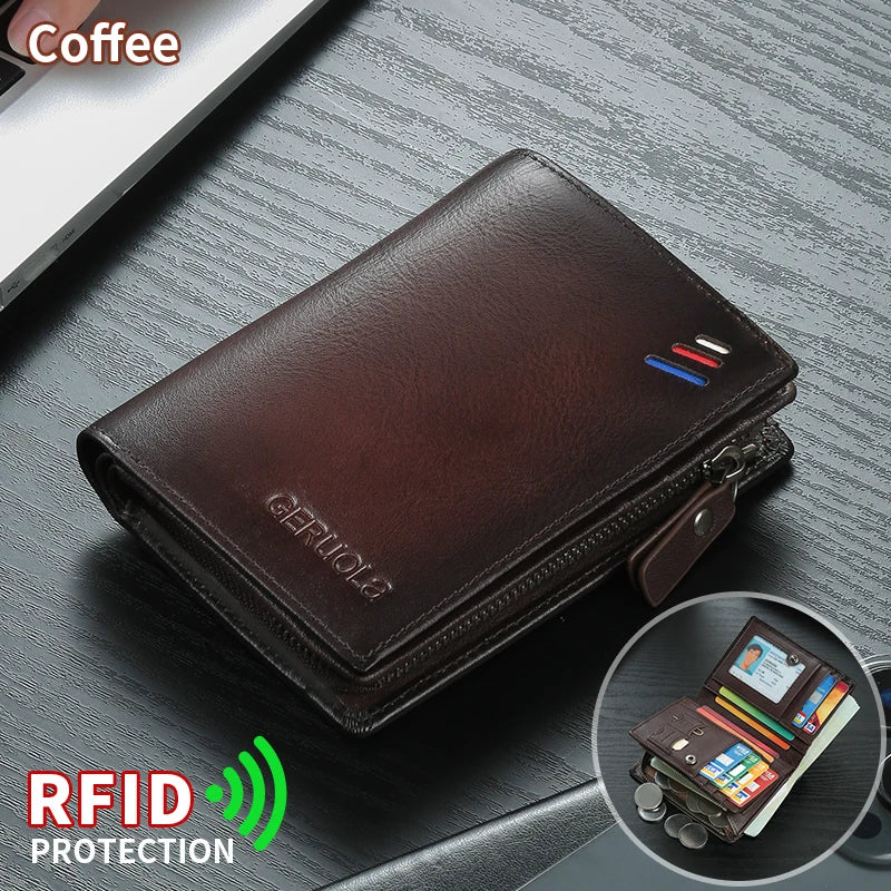 Men's Leather Wallet – Zipped Coin Pocket – RFID Protected – Cowhide | KIMLUD