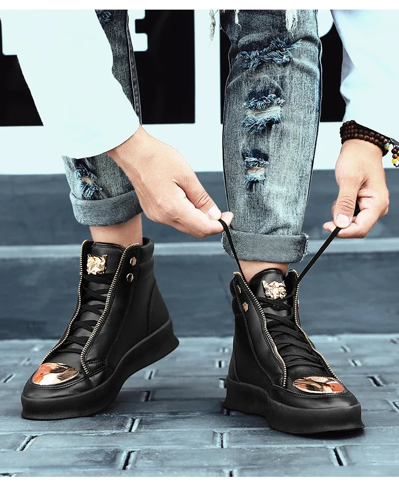 KIMLUD, High Top Casual Shoes Men Sneakers 2024 Fashion Skateboard Shoes Leopard Platform Shoe Sport Training Shoes Men's Ankle Boots, KIMLUD Womens Clothes