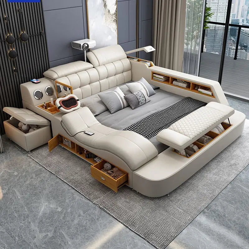 Intelligent massage tatami leather bed modern simple master bedroom storage double bed size apartment wedding bed