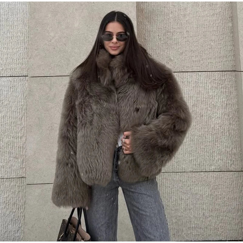 Winter Warm Thick Women Faux Fur Coats Luxury Oversized Long Coats Fleece Overcoat 2025 New Female Elegant Street Outerwear