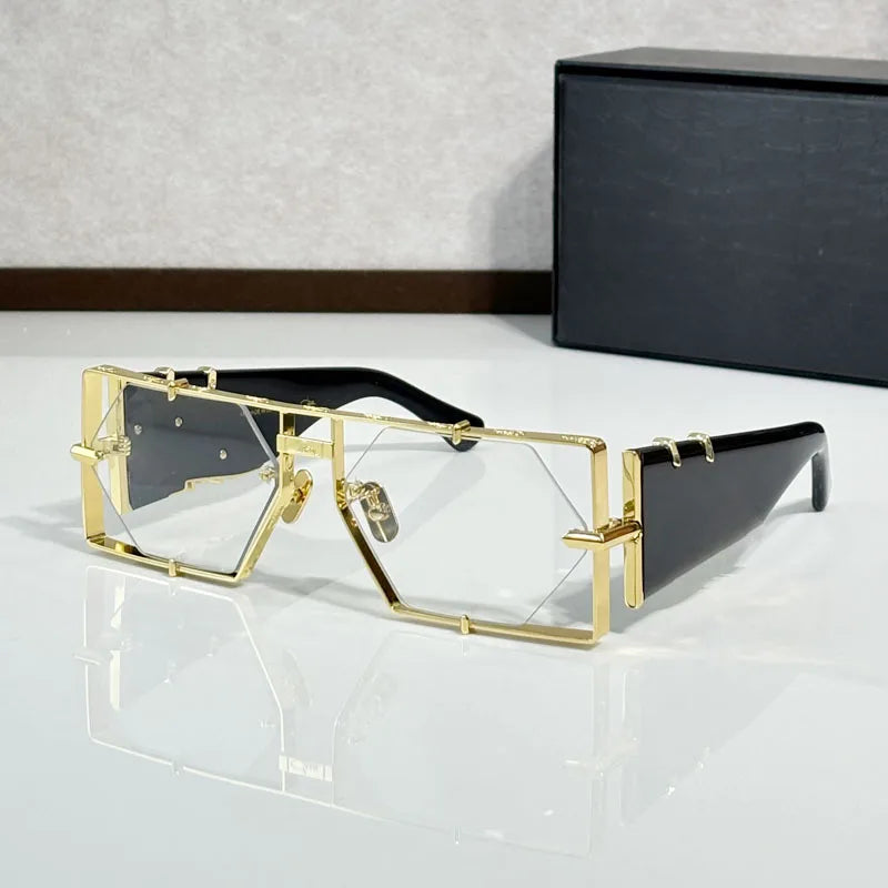 Metal Hexagon Sunglasses With Acetate Frame — Tortoiseshell Brown | KIMLUD