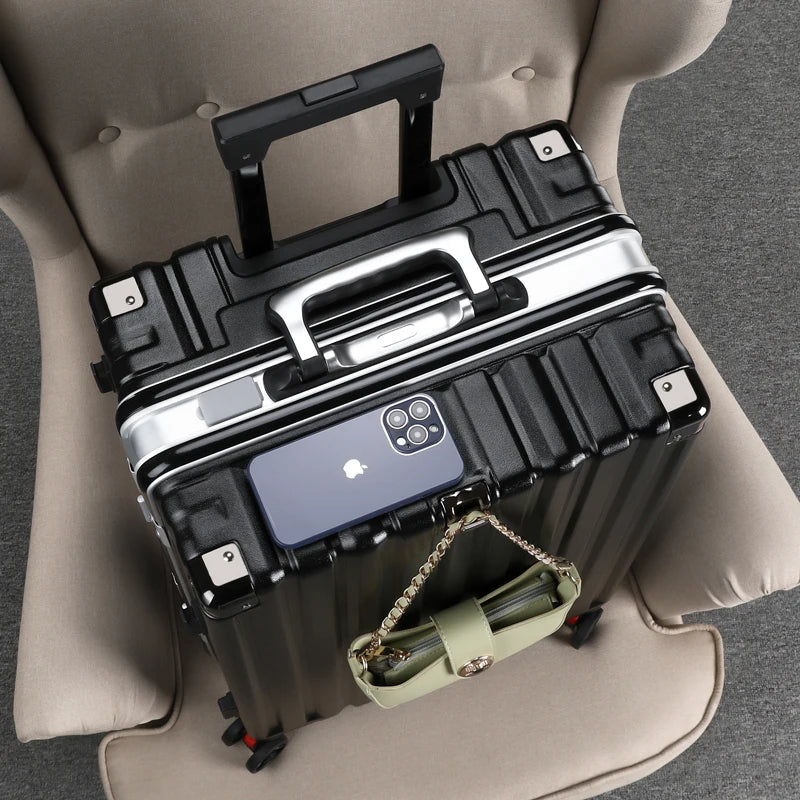 Aluminum Frame Suitcase 20 inch Boarding Cabin Rolling Luggage Trolley Case Password Suitcases on Wheels Men and Women Students