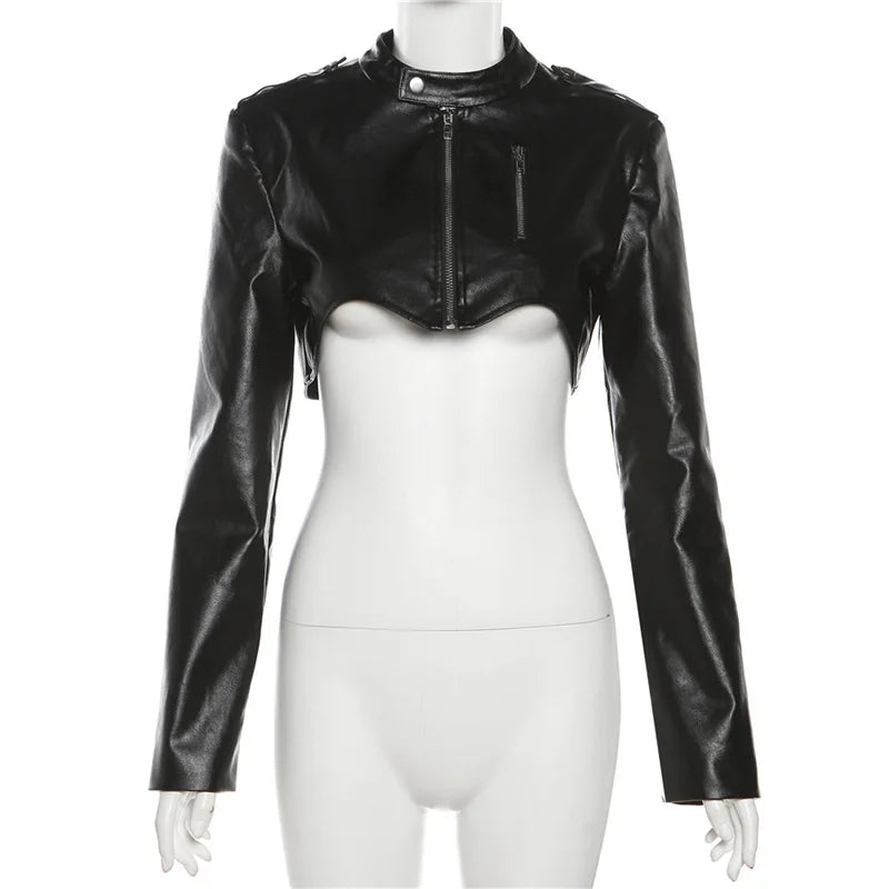 Nibber 2024 Autumn New Vintage Classic Black Hottie Mysterious All-Match Casual High Street Cool Confident Women's Matte Jacket