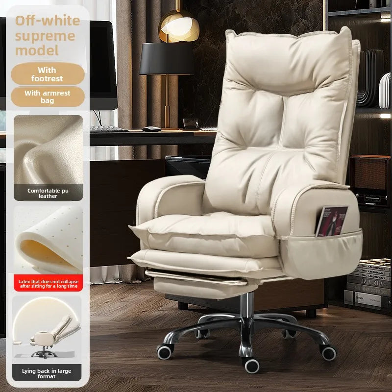 Genuine Leather Executive Chair Reclining Ergonomic Height-Adjustable — Chocolate Brown | KIMLUD