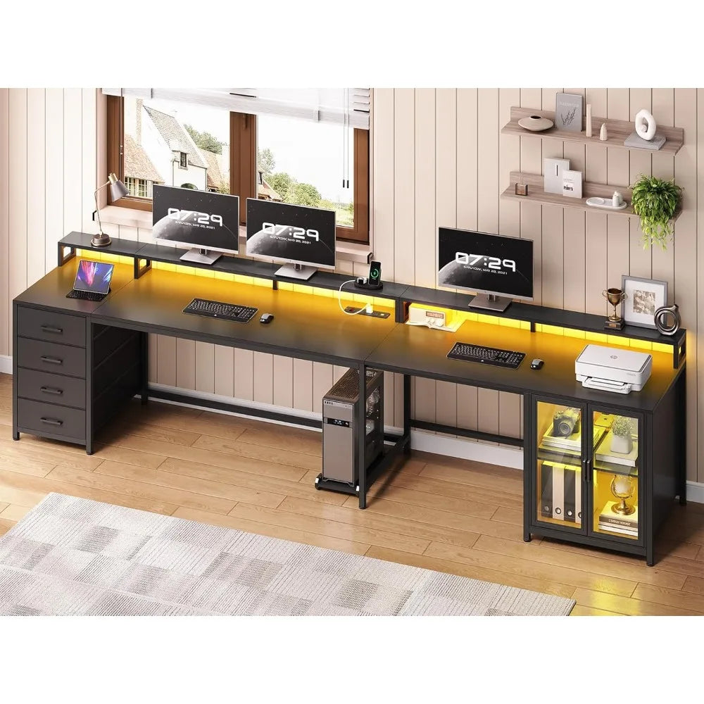 Metal L-Shaped Premium Desk With Drawers — Black | KIMLUD