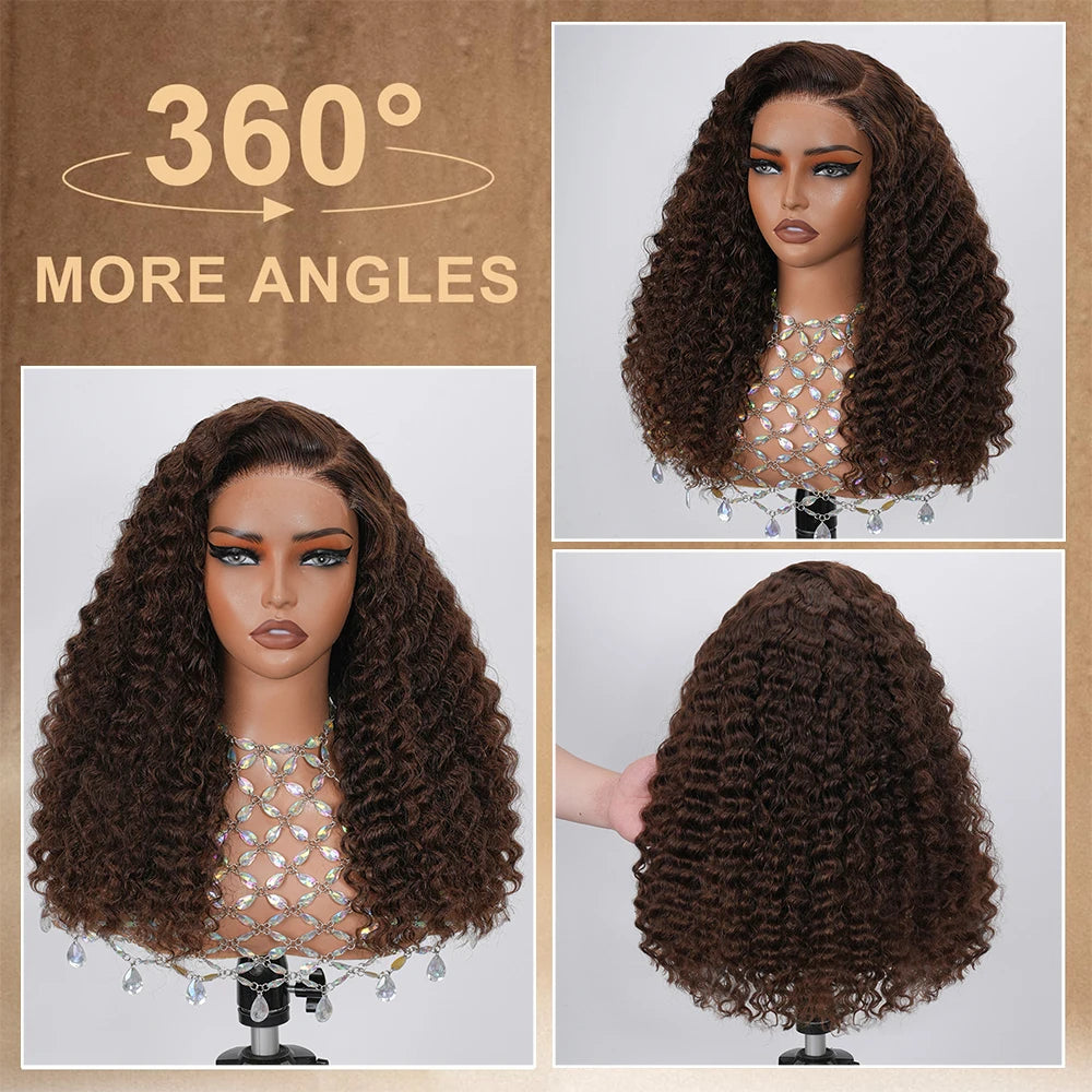 Lace Closure Wig – Glueless – Deep Wave – Chocolate Brown | KIMLUD
