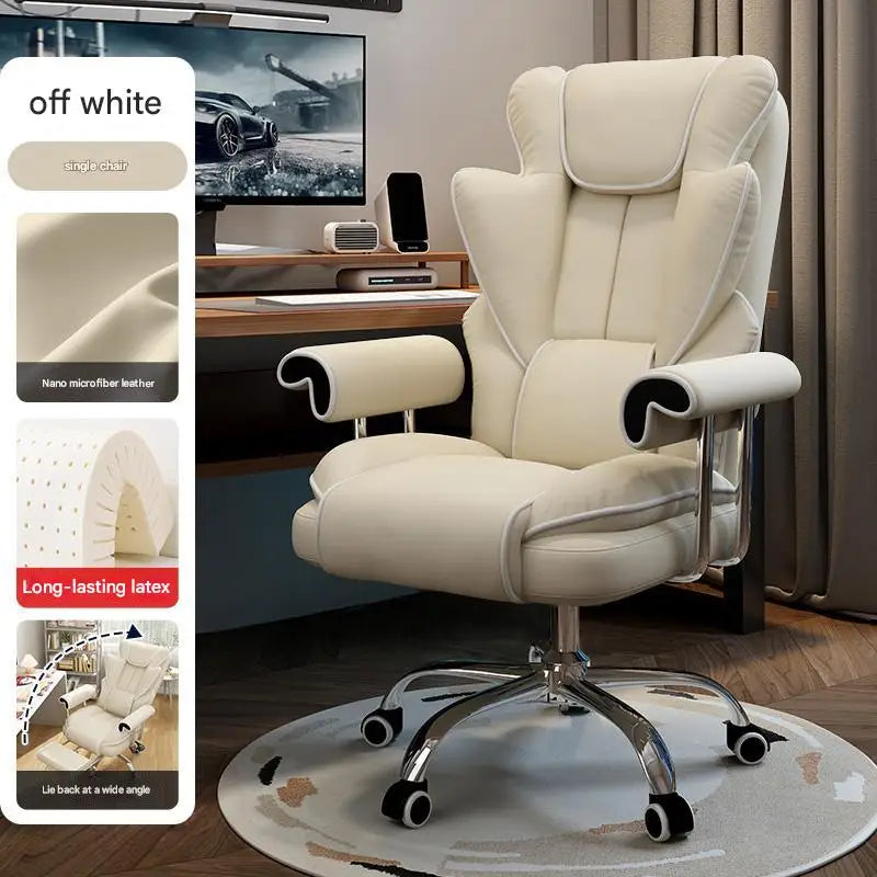 Ergonomic Kneeling Office Chair Cortex Upholstery With Contoured Backrest And Five-Star Mobility — Cream Ivory | KIMLUD