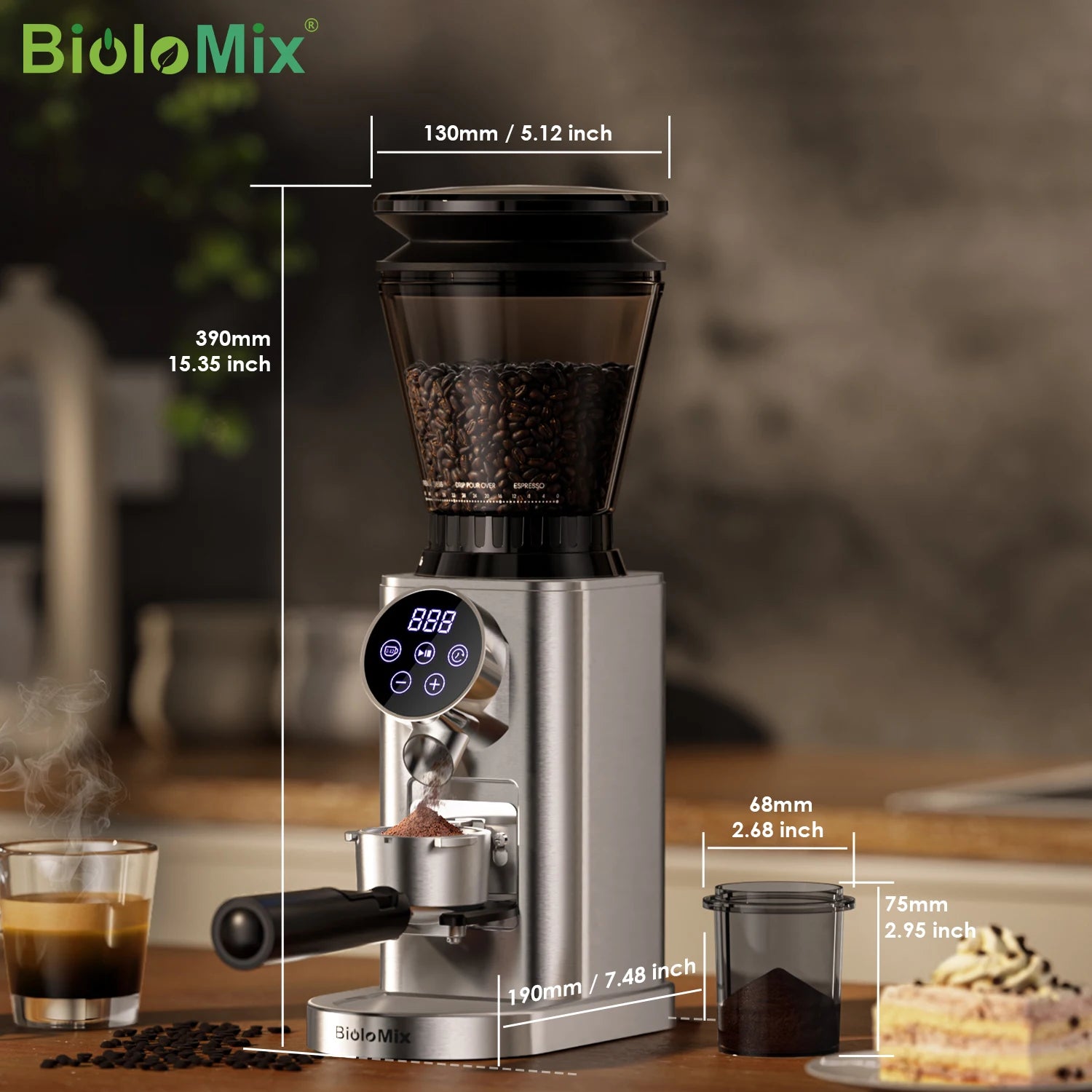 Conical Burr Grinder – 48 Adjustable Settings – Stainless Steel | KIMLUD