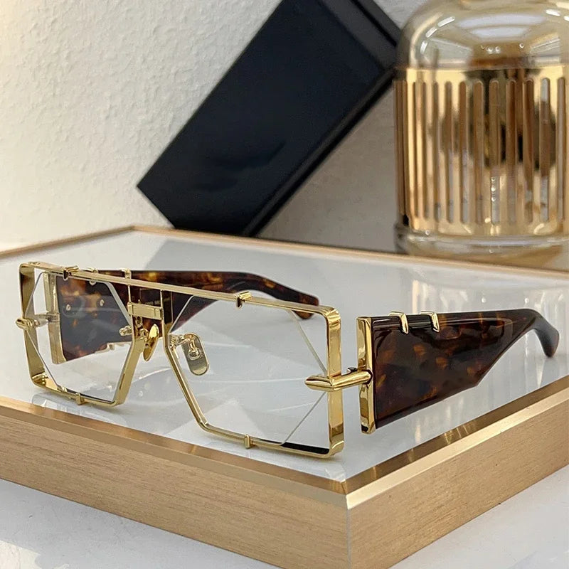 Half Frame Polygon Gradient Sunglasses — Gold Tone | KIMLUD