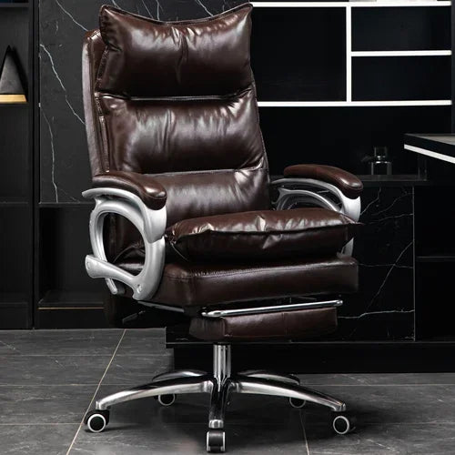Leather Executive Chair Ergonomic High Back 135-Degree Footrest Recliner With Lumbar Massage — Black | KIMLUD