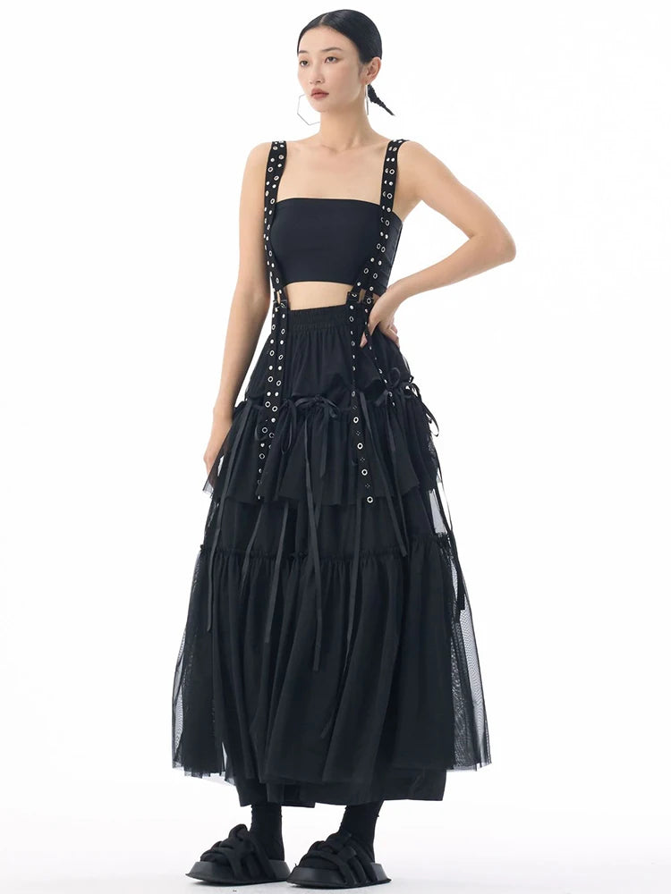 Midi Skirt - High Elastic Waist - Cotton Polyester - Coffee | KIMLUD