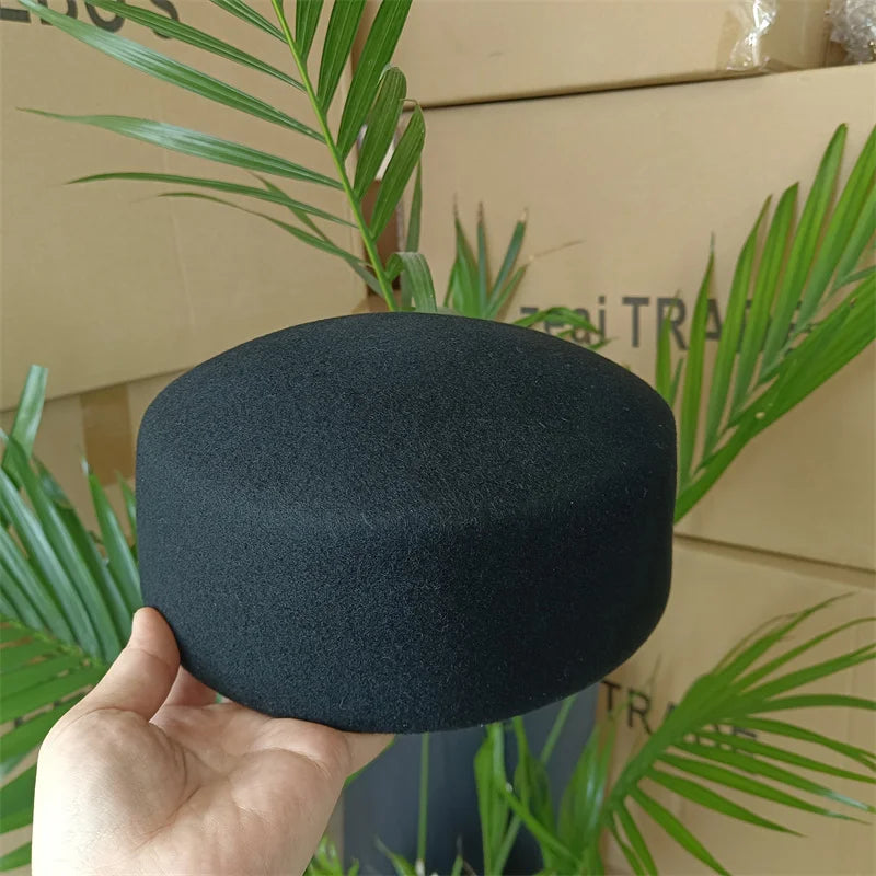 100 Percent Wool Felt Fedora Hat Hard Top — Black | KIMLUD
