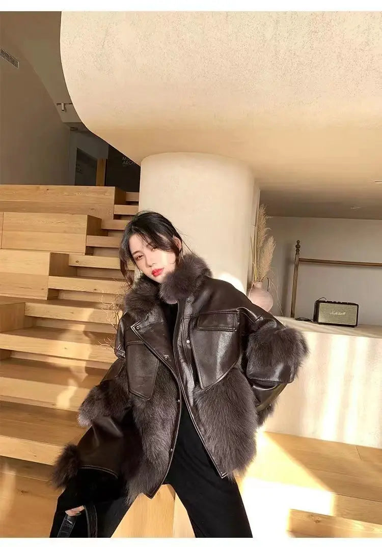 Vintage Thick Fashion Warm Coat Fur Coat Women's 2023 Winter New Korean Fashion Imitation Fox Fur Padded Coat Street Outwears