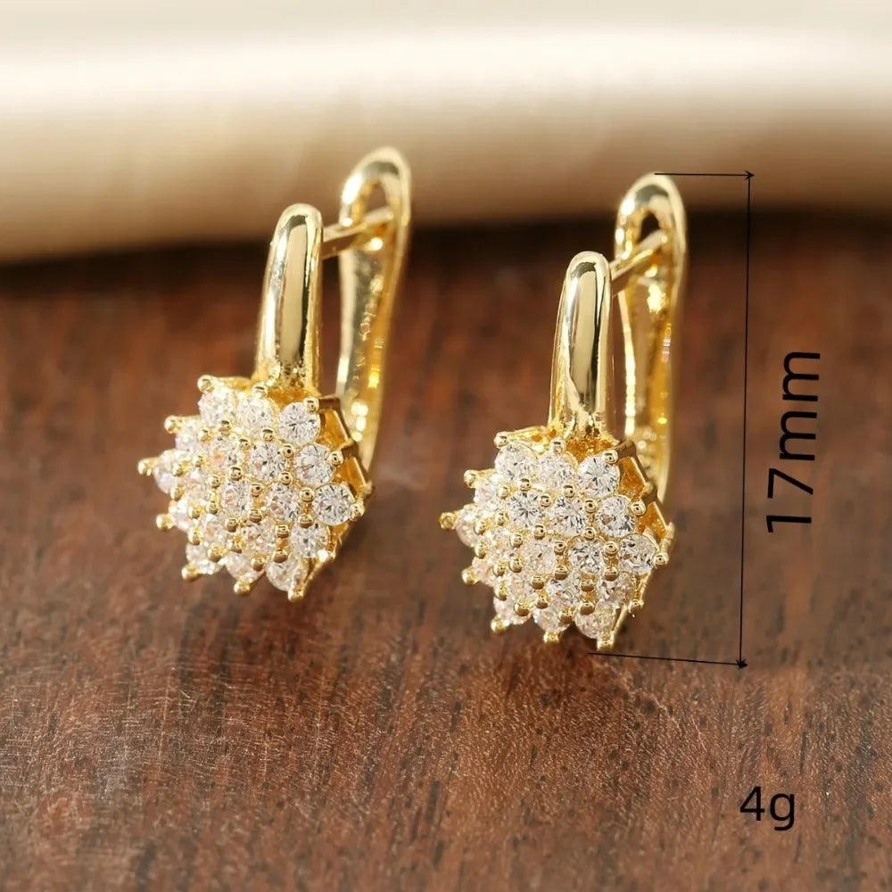 Stainless Steel Hoop Earrings U Shape Zircon Flower — Gold | KIMLUD