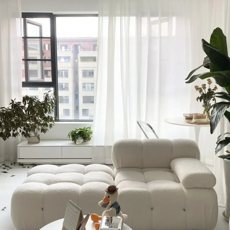 Fabric Block-Style Modern Minimalist Sofa For Compact Balcony Living — White | KIMLUD