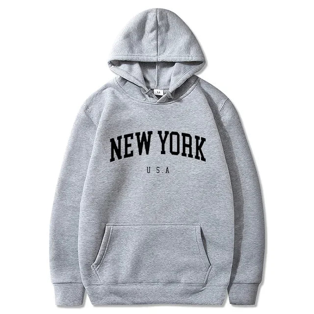 Hoodies – City Letter Graphic – Polyester – Loose Casual | KIMLUD