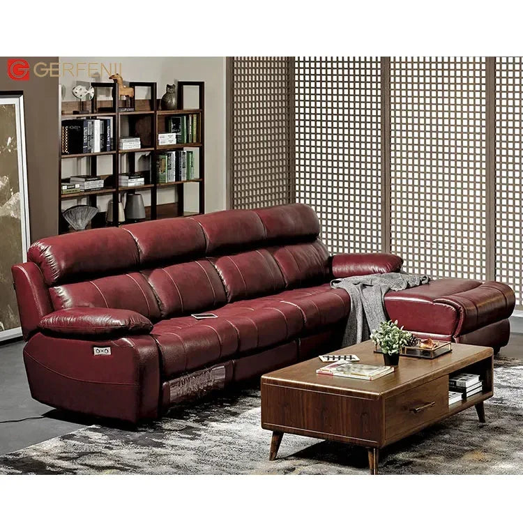 A Modern Luxury Extendable 7 Seater Recliner Sectional Sofa Set Italian L Shaped Recliner Corner Sofa for Living Room