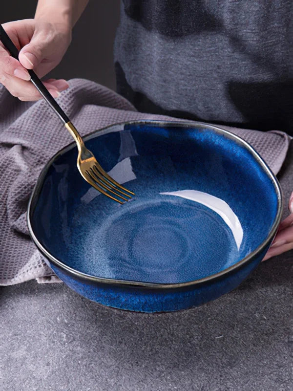 Bone China Bowl Irregular Japanese-Inspired Shape With Soft Flared Rim — Blue | KIMLUD