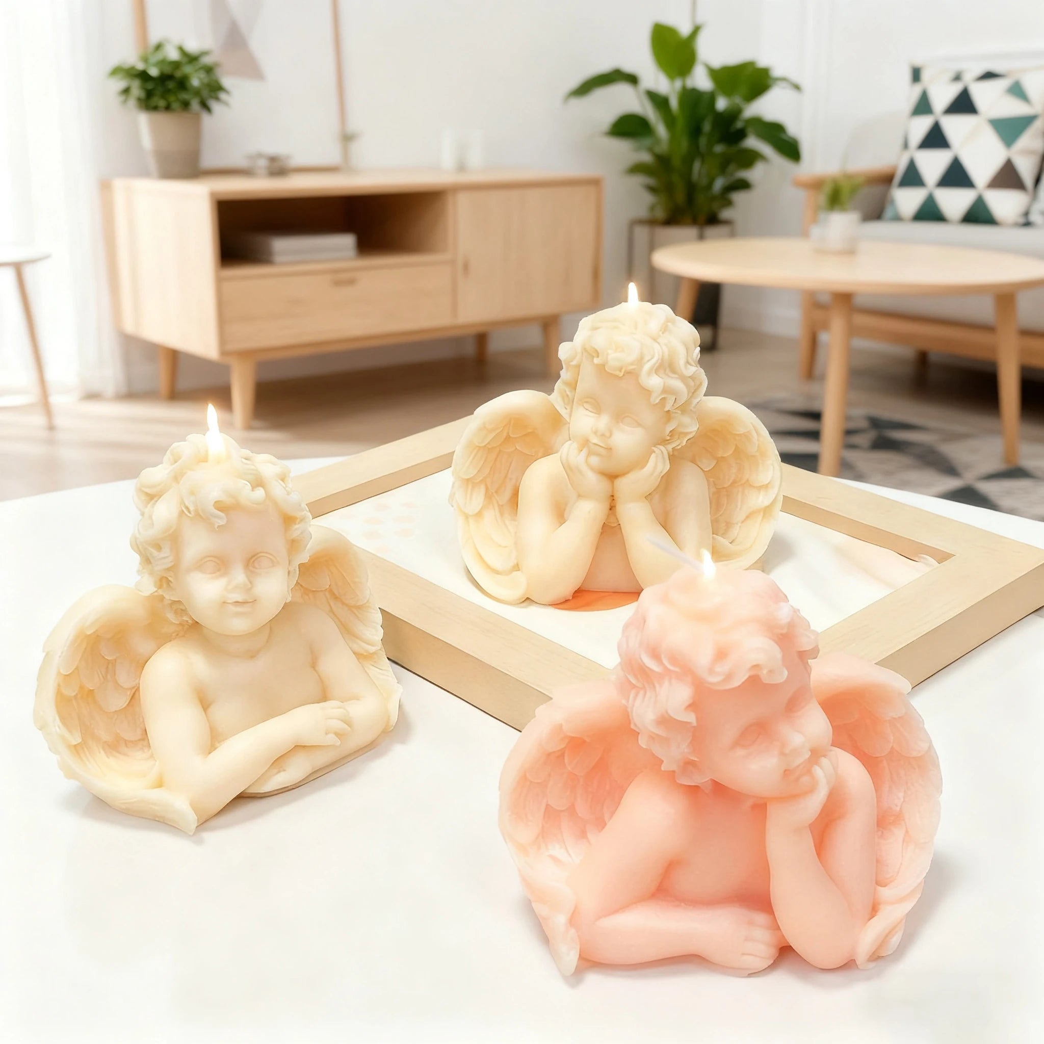 KIMLUD, 1Pc Nordic Style Cupid Angel Soy Wax Candle - Smokeless Essential Oil Aromatherapy Candle for Home Decor & Photo Props, KIMLUD Womens Clothes