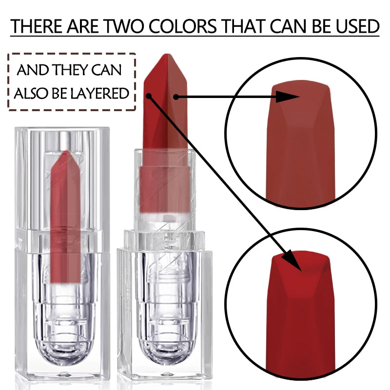 2-Color Matte Lipstick Non-Fading Non-Stick Cup Long-Lasting Velvet Finish Smooth Matte Lip Color Waterproof Smudge-proof