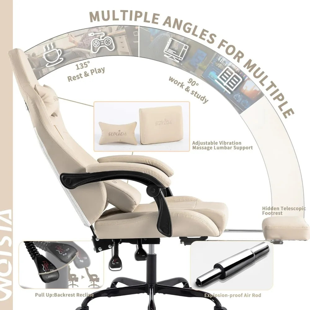 KIMLUD, Ergonomic Massage Gaming Chair with Adjustable Rocker Recliner, Lumbar Cushion, and Footrest for Comfortable Video Gaming Experi, KIMLUD Womens Clothes