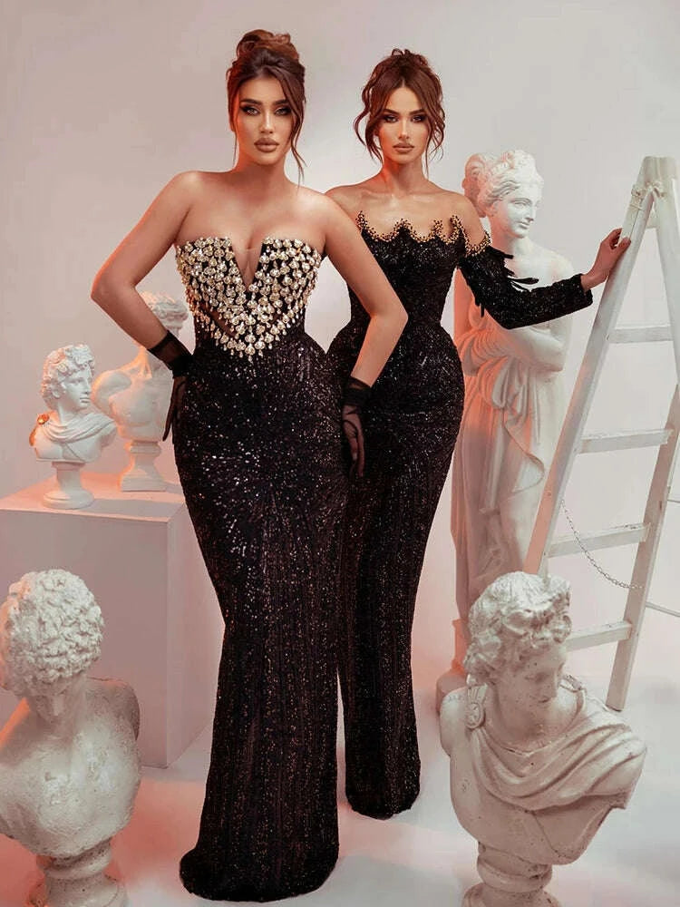 kimlud-vc-black-strapless-diamonds-pearl-mermaid-long-dress-deep-v-plunge-bodycon-elegant-party-evening-gowns-vestidos-with-gloves-kimlud-womens-clothes-35044593