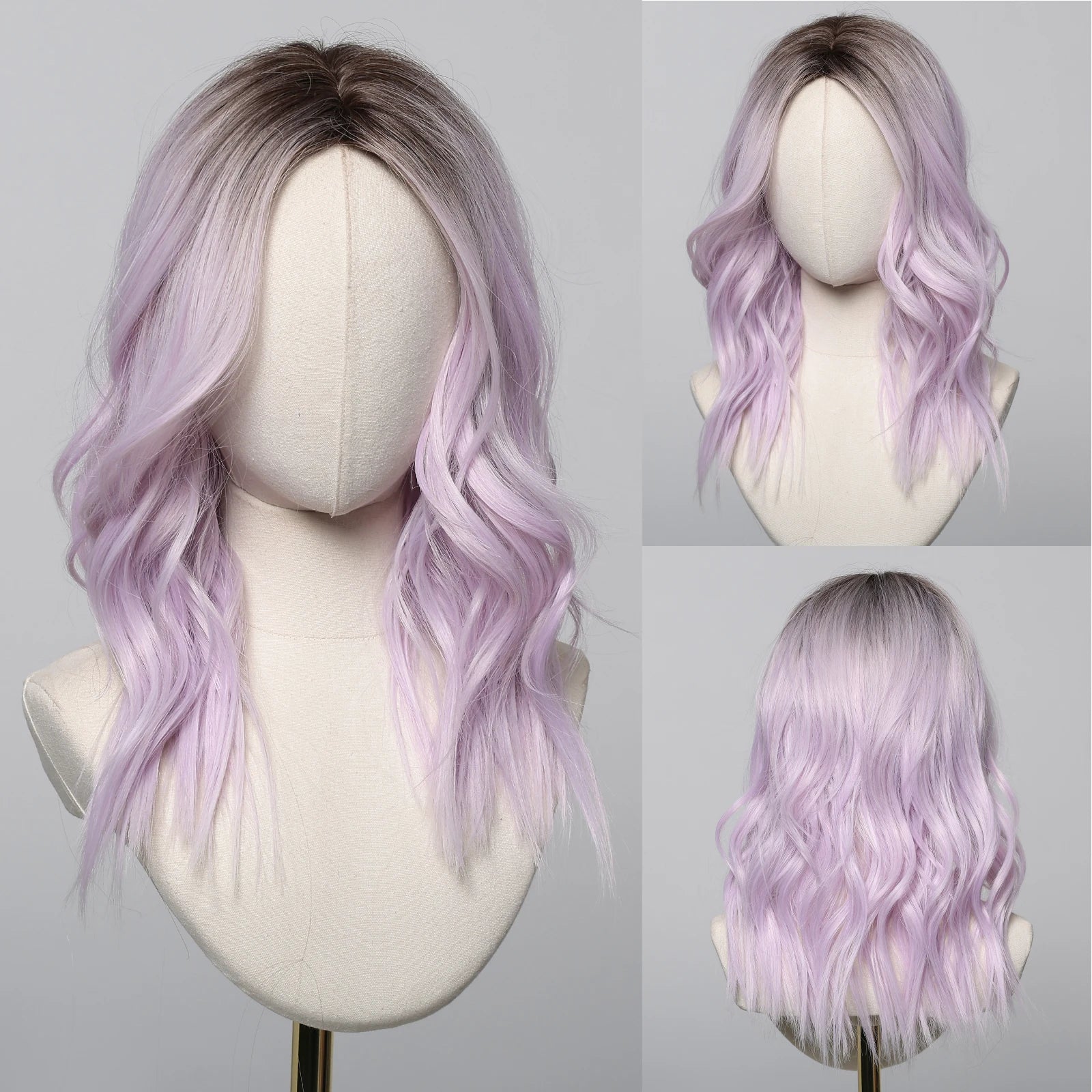 Golden Blonde Mixed Synthetic Wig Dark Root Wavy Hair With Side Bangs for Women Daily Party Cosplay wig Heat Resistant Fiber