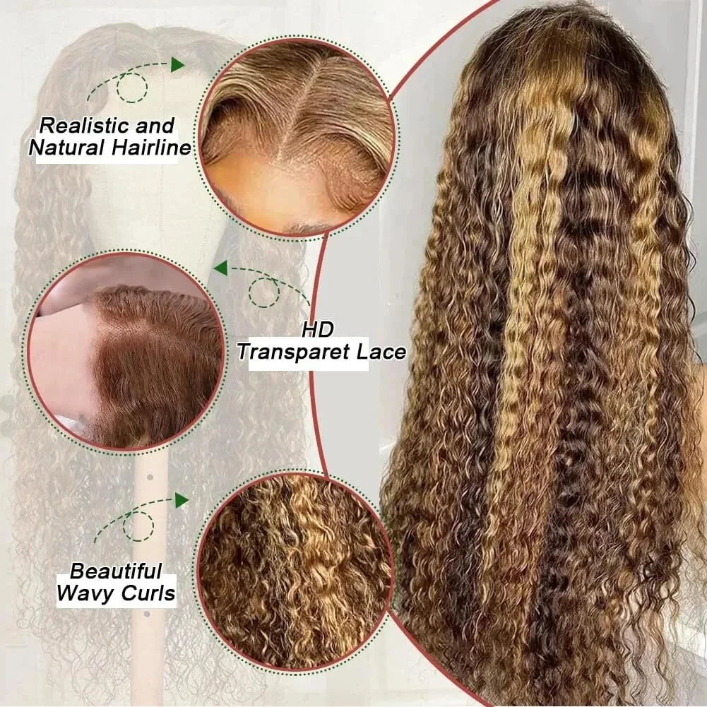 360 Lace Front Wig – Deep Wave Highlight – Human Hair – Honey Blonde | KIMLUD