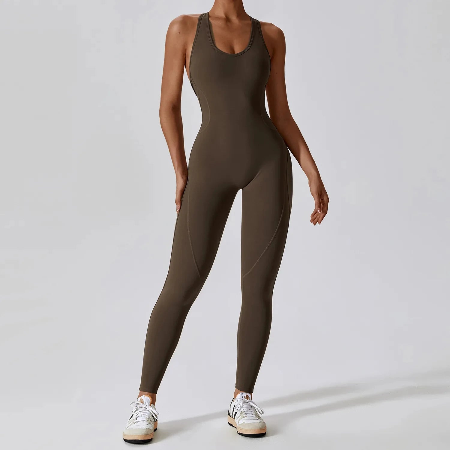 Nylon Tracksuit Jumpsuit Bodysuit — Athletic One-Piece Yoga Set — Black | KIMLUD