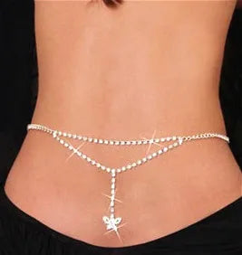 Gold-Tone Chain Belt Multilayer Tassel Rhinestones — Gold | KIMLUD