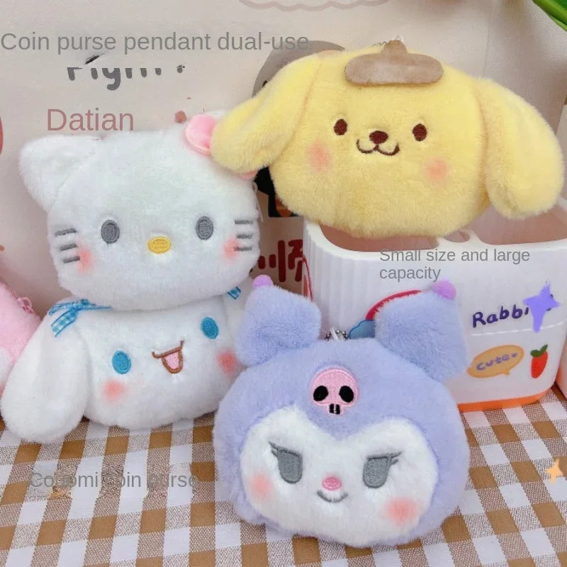 Sanrio Hello Kitty Plush Coin Purse Cartoon Keychain Bag Zipper Coin Wallet Storage Bag Key Earphone Pouch Decorations Girl Gift